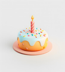 3D icon of a birthday cake with a candle