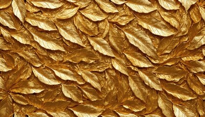 Naklejka premium Surface covered in gold leaf. The leaves create a textured pattern, showcasing the intricate details of the metallic finish