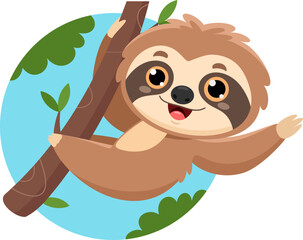 Cute Baby Sloth Cartoon Character. Vector Illustration Flat Design Isolated With Background