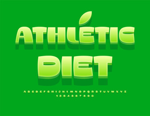 Vector eco concept Athletic Diet. Modern Green Font. Creative Bold Alphabet Letters and Numbers set.