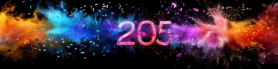 Fototapeta premium Vibrant Colorful Digital Explosion with Numbers Isolated on Black Background. Creative Celebration Concept for New Year, National Day, Festive Season, Christmas, Countdown, Historical Moments. AI-Gene