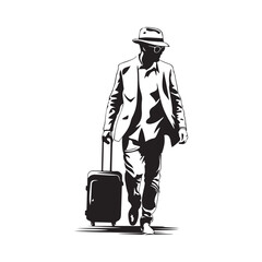 Silhouette of a tourist with suitcase image Vector isolated on white