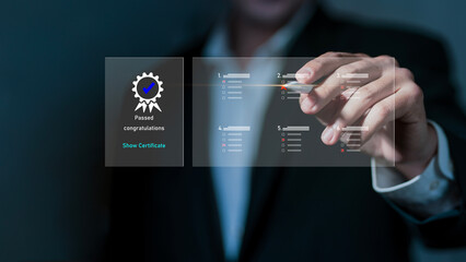 businessman working with sign of the top service Quality assurance, Guarantee, Standards, ISO...