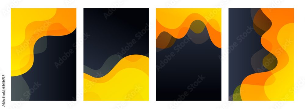 Fototapete set of abstract backgrounds with dynamic vibrant color gradients. yellow waves. flowing liquid shape