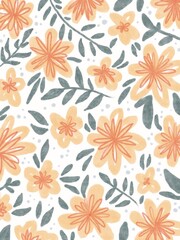 floral illustration, orange, yellow, red, pink, blue dots, leaves, branches, yellow flowers, watercolor drawing, repeat, print, wallpaper, wrapping paper, cards, invitations, cute ornament, repeat