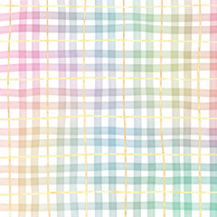 Rainbow Gold Plaid Gingham Check Hand Drawn Background Overlay