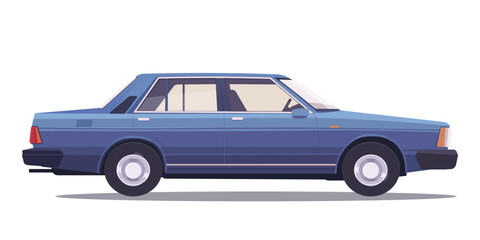 Fototapeta premium Classic blue car illustration, vector art style, isolated on white background. Concept of vintage vehicle design. Vector illustration