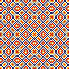 Bright ethnic abstract background. Seamless pattern with symmetric geometric ornament. Ornamental vivid wallpaper. Vector illustration
