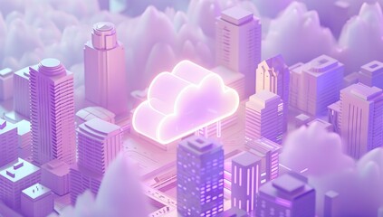 Working Data cloud animation Servers and Supercomputers with Cloud Storage. Internet Artificial intelligence. Technology web background.