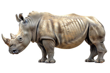Fototapeta premium View from side of rhinoceros isolated on white background, transparent background