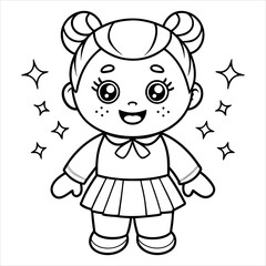 Little Baby Girl Toddler Line art Vector Illustration