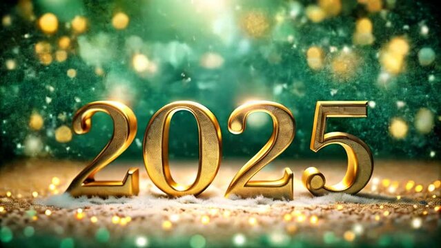 golden glittering 2025 text on dark festive background, greeting card, christmas and new year celebration, holiday season, sparkling light.
