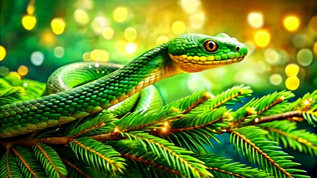 A cute green Wooden Snake. Green Tree Snake. Year 2025. Year of the snake, horoscope, symbol of the year