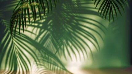 Obraz premium Palm Leaf Shadow on Green Wall