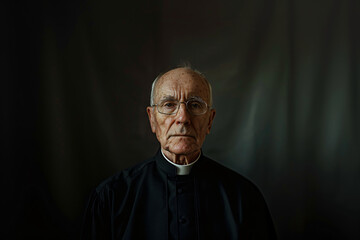 Mature man catholic priest on dark background