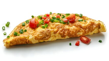 Delicious tomato omelette with parsley seasoning isolated on a white background