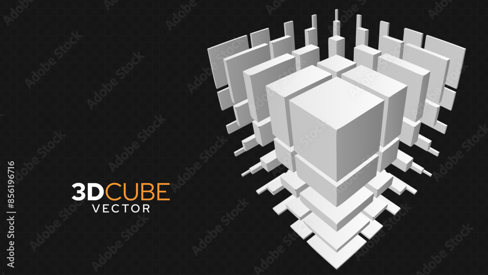 Aufkleber 3d white cube of cubes in perspective. flying cubes on a transparent background. vector illustration