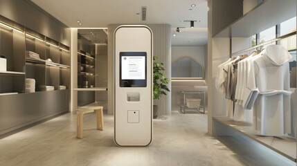 Modern Dry Cleaning Shop with Digital Check-In Kiosk for Hassle-Free Clothes Drop-Off and Pickup