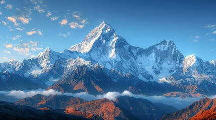 Obraz premium Snowy Mountain Peaks with Autumnal Hills