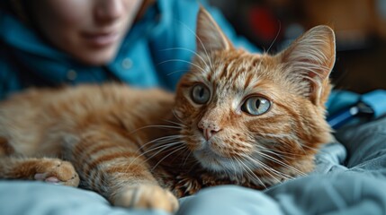 Orange Tabby Cat Relaxing with a Person