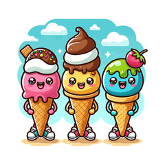Ice Cream Cartoon Set Vector Illustration