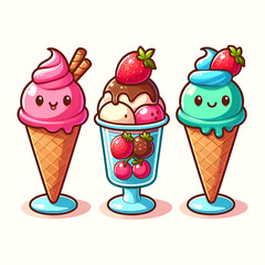 Ice Cream Cartoon Set Vector Illustration