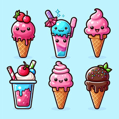Ice Cream Cartoon Set Vector Illustration