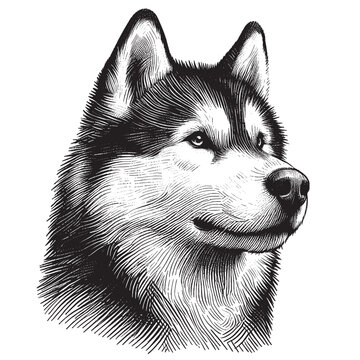 Vector Hand drawn illustration of an old engraving style vector illustration of a siberian husky dog