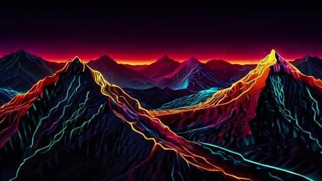 Abstract digital topographic contour map concept, neon light cartography geographic terrain pattern design, futuristic topo wavy black and white mountain surface, line art technology background