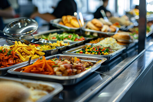 assortment food in modern school canteen