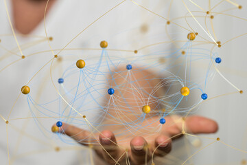 Global network. Blockchain. 3D illustration. Neural networks and artificial intelligence. Abstract