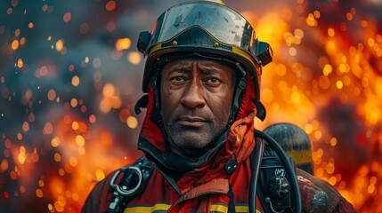 Brave Firefighter in Action Against Burning Building Generative AI