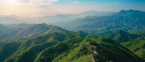 Fototapeta premium AI generator image of large area of sky, sunset, sea of clouds, lawn on the top of the mountain, ultra-wide angle, morning fog, loneliness, deep city, lonely atmosphere