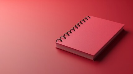 Red spiral-bound notebook on a red surface, minimalistic stationery concept