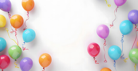 Colorful balloons on a white background. Birthday party decoration