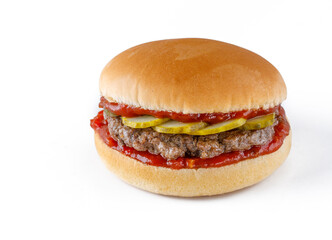 Close-up of burger against white background