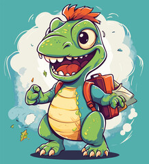Vector cute trex dinosaur wearing a graduation hat and a lot of book illustrations with AI © Hiron