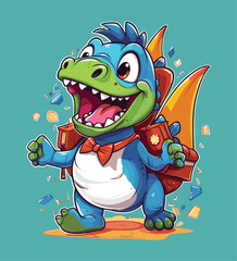 Vector cute trex dinosaur wearing a graduation hat and a lot of book illustrations with AI