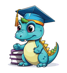 Vector cute trex dinosaur wearing a graduation hat and a lot of book illustrations with AI © Hiron