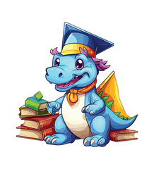 Vector cute trex dinosaur wearing a graduation hat and a lot of book illustrations with AI © Hiron