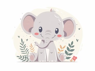 Fototapeta premium Adorable Elephant on a Simple Background for Kids Generative AI
