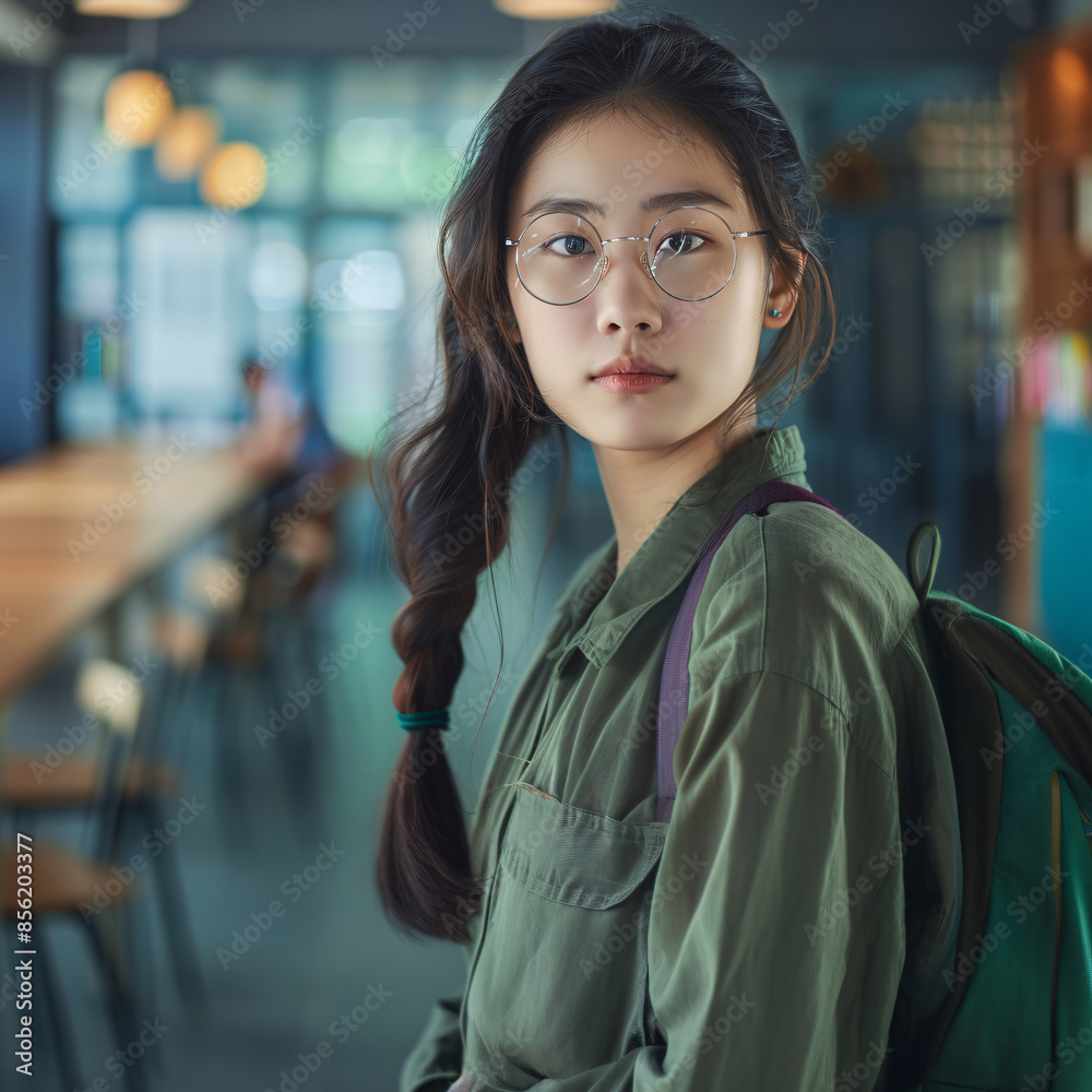 Wall mural beautiful asian student in the modern classroom