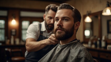 Obraz premium Grooming Essentials: A Man and His Barber
