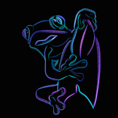 A charming embroidered frog with intricate detailing and vibrant colors. This piece of textile art captures the whimsical essence of the frog, showcasing skillful needlework and a playful design.