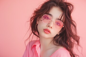 Attractive model girl at the studio pink pastel background, Captivating Model Photoshoot, Pink Pastel Studio Background, Stunning Fashion Photography, Model in a Pink Pastel Studio