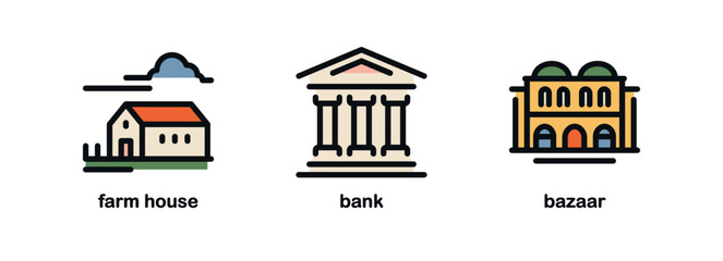 Fototapeta premium Building, real estate, house, city, downtown, urban architecture building flat design style minimal vector illustration. 