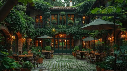 Obraz premium garden coffee in Paris .Interior of a cozy restaurant in the middle of the garden.