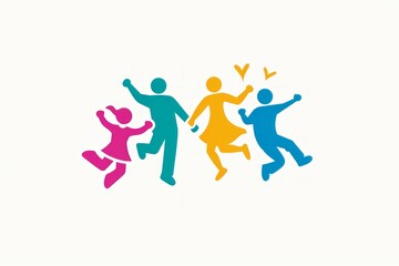 Obraz premium A joyful family consisting of a father, a mother, and two children, icon.