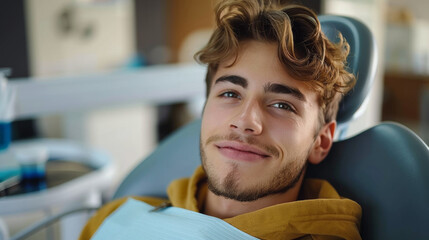 handsome young man at a dentist's appointment 