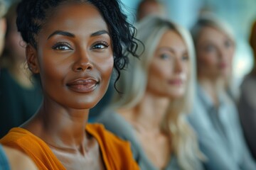 Obraz premium photo of different colleagues in business casual clothes, female executives in a modern office, close-up